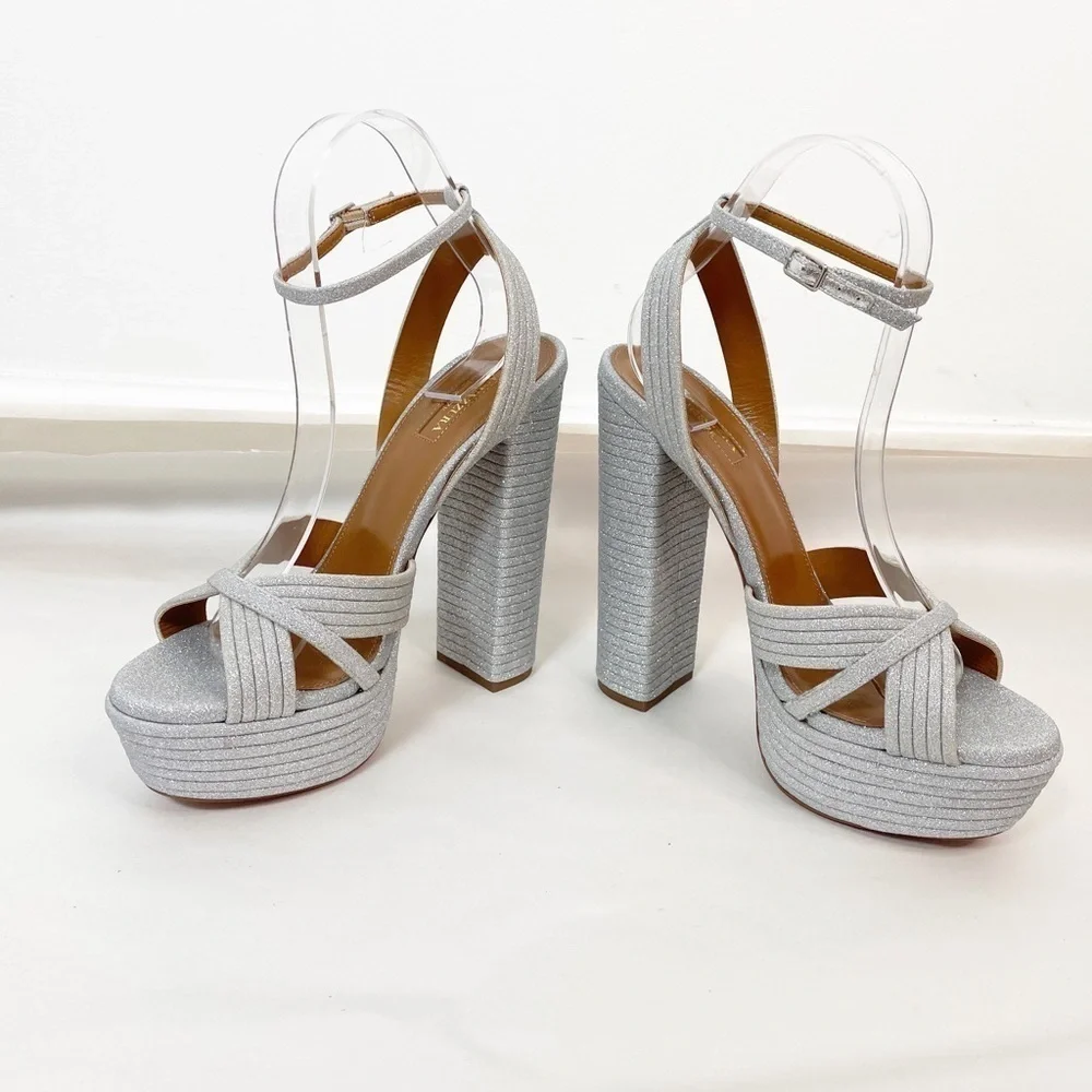 Like New Aquazzura Sundance Platform Glitter Platform Heels